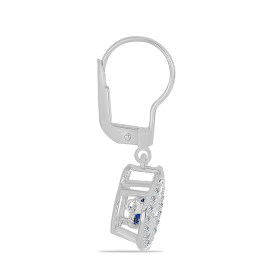 Cercei din Argint 925 ( 2.57 grame ) cu Moissanite Albastru Regal cultivat în laborator și Topaz Alb 0.84 Carate