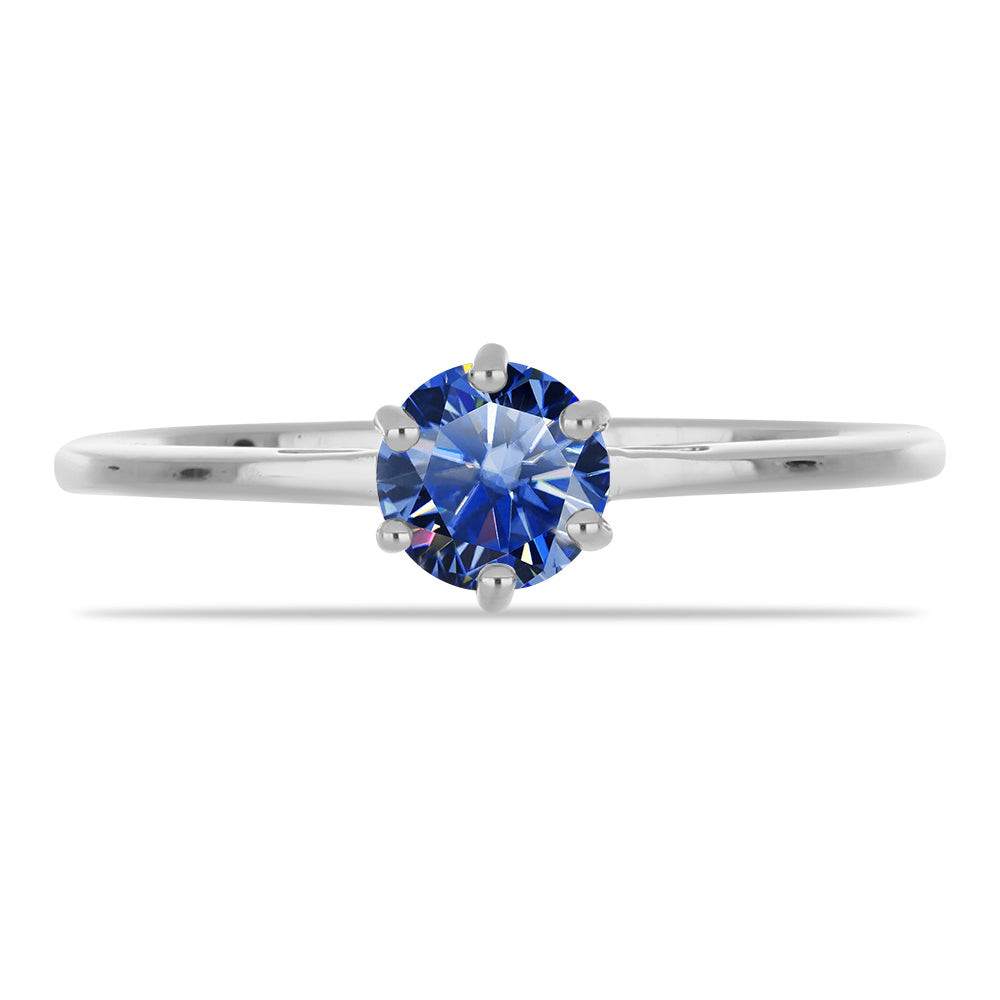 Inel din Argint 925 ( 1.83 grame ) cu Moissanite Albastru Regal cultivat în laborator 0.75 Carate