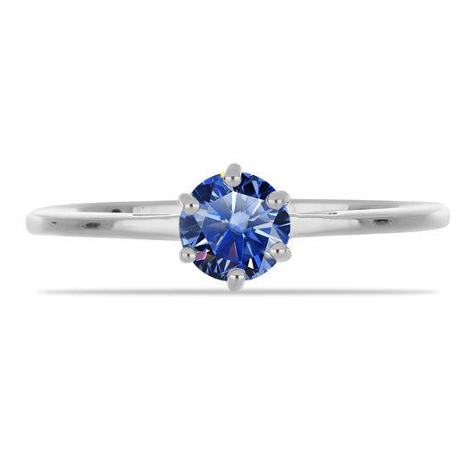 Inel din Argint 925 ( 1.83 grame ) cu Moissanite Albastru Regal cultivat în laborator 0.75 Carate