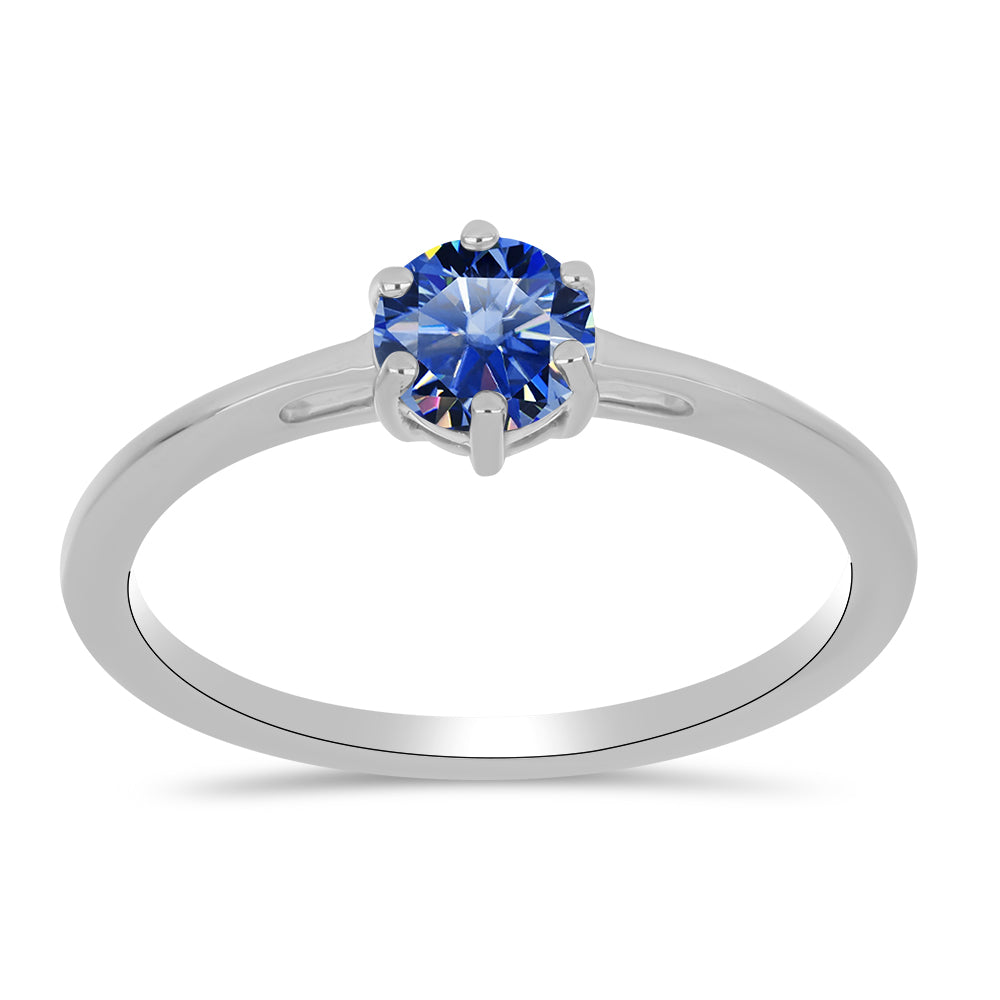 Inel din Argint 925 ( 1.83 grame ) cu Moissanite Albastru Regal cultivat în laborator 0.75 Carate 3 
