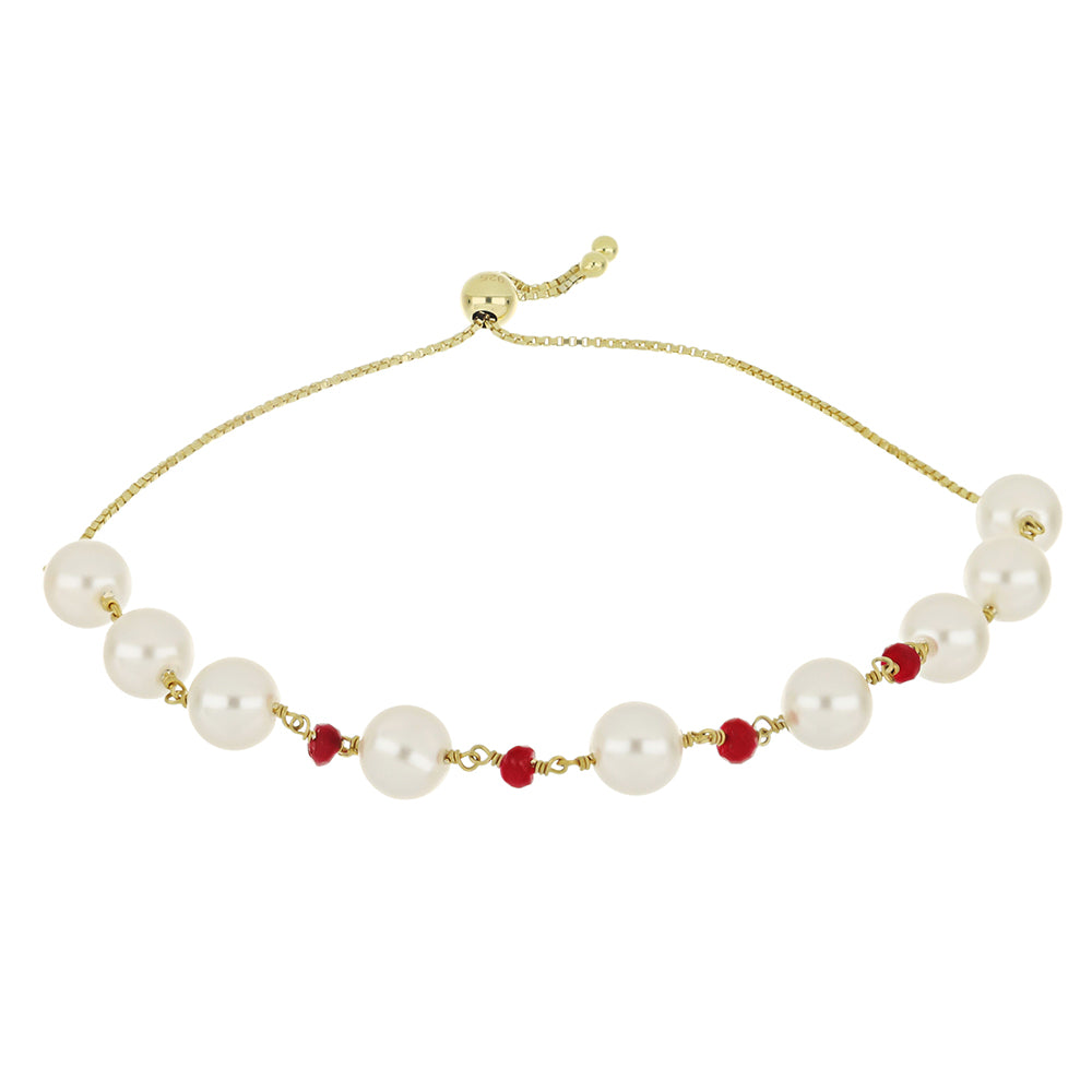 Brățară din Argint 925 Placat cu Aur ( 2.09 grame ) cu Perlă de Apă Dulce Albă și Rubin Malagasy 30.48 Carate 1 