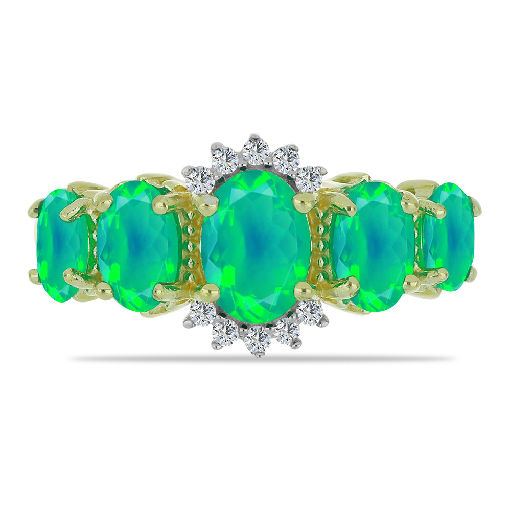 Inel din Argint 925 Placat cu Aur ( 2.69 grame ) cu Opal Verde Etiopian Lega Dembi și Topaz Alb 1.31 Carate