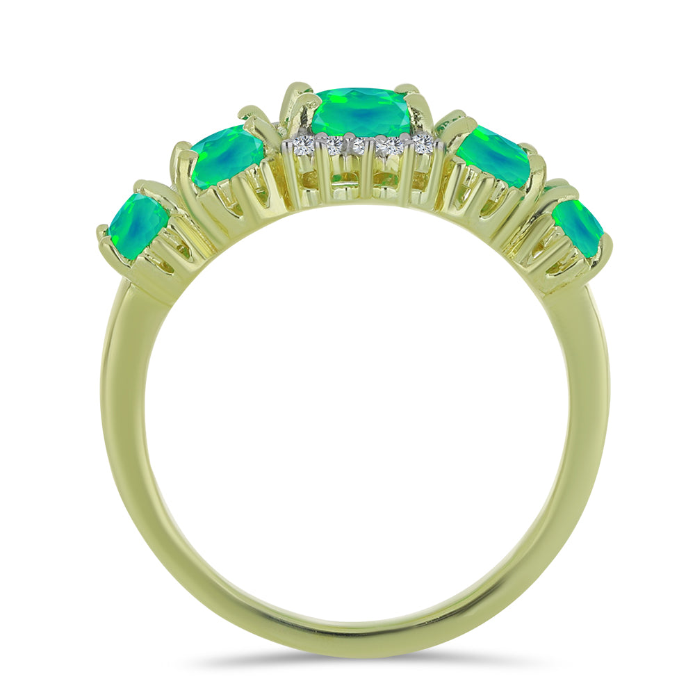 Inel din Argint 925 Placat cu Aur ( 2.69 grame ) cu Opal Verde Etiopian Lega Dembi și Topaz Alb 1.31 Carate 2 