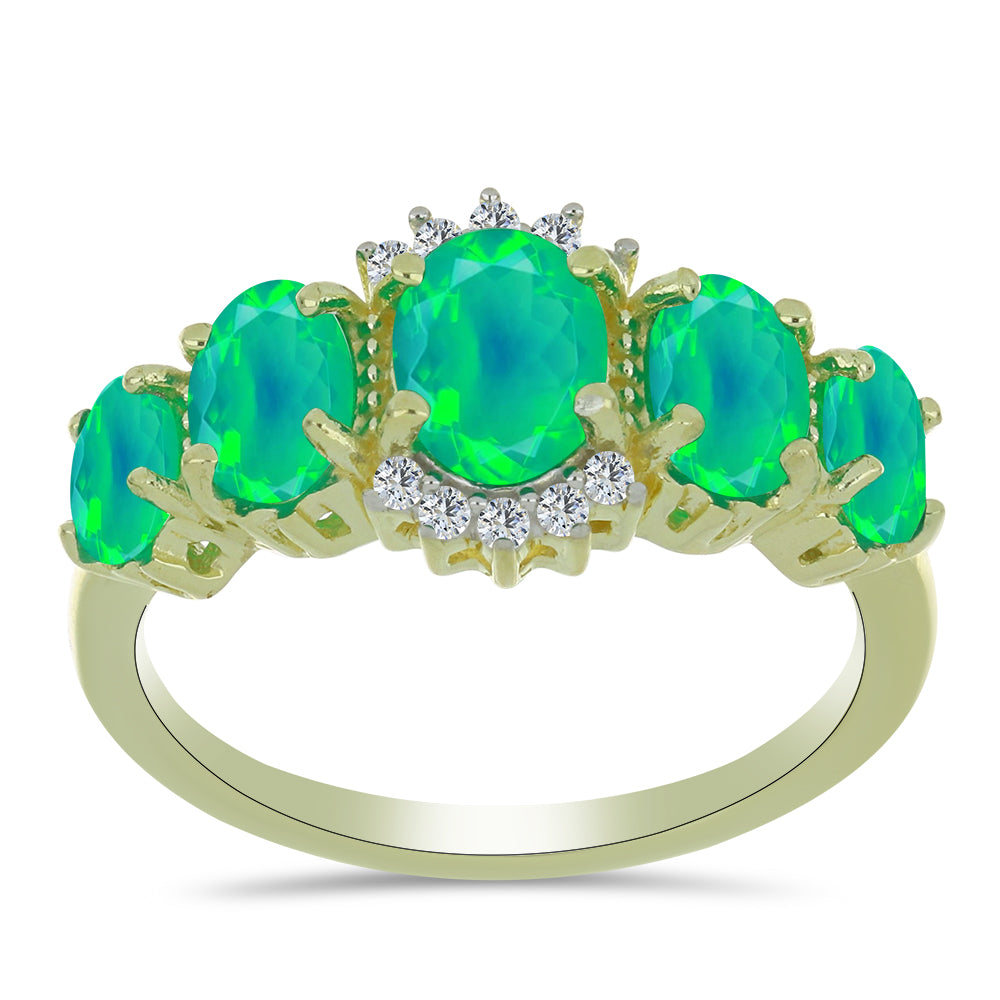 Inel din Argint 925 Placat cu Aur ( 2.69 grame ) cu Opal Verde Etiopian Lega Dembi și Topaz Alb 1.31 Carate