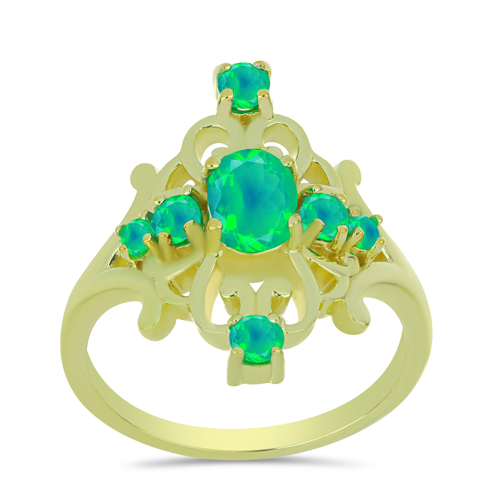 Inel din Argint 925 Placat cu Aur ( 4.68 grame ) cu Opal Verde Etiopian Lega Dembi 0.82 Carate 3 