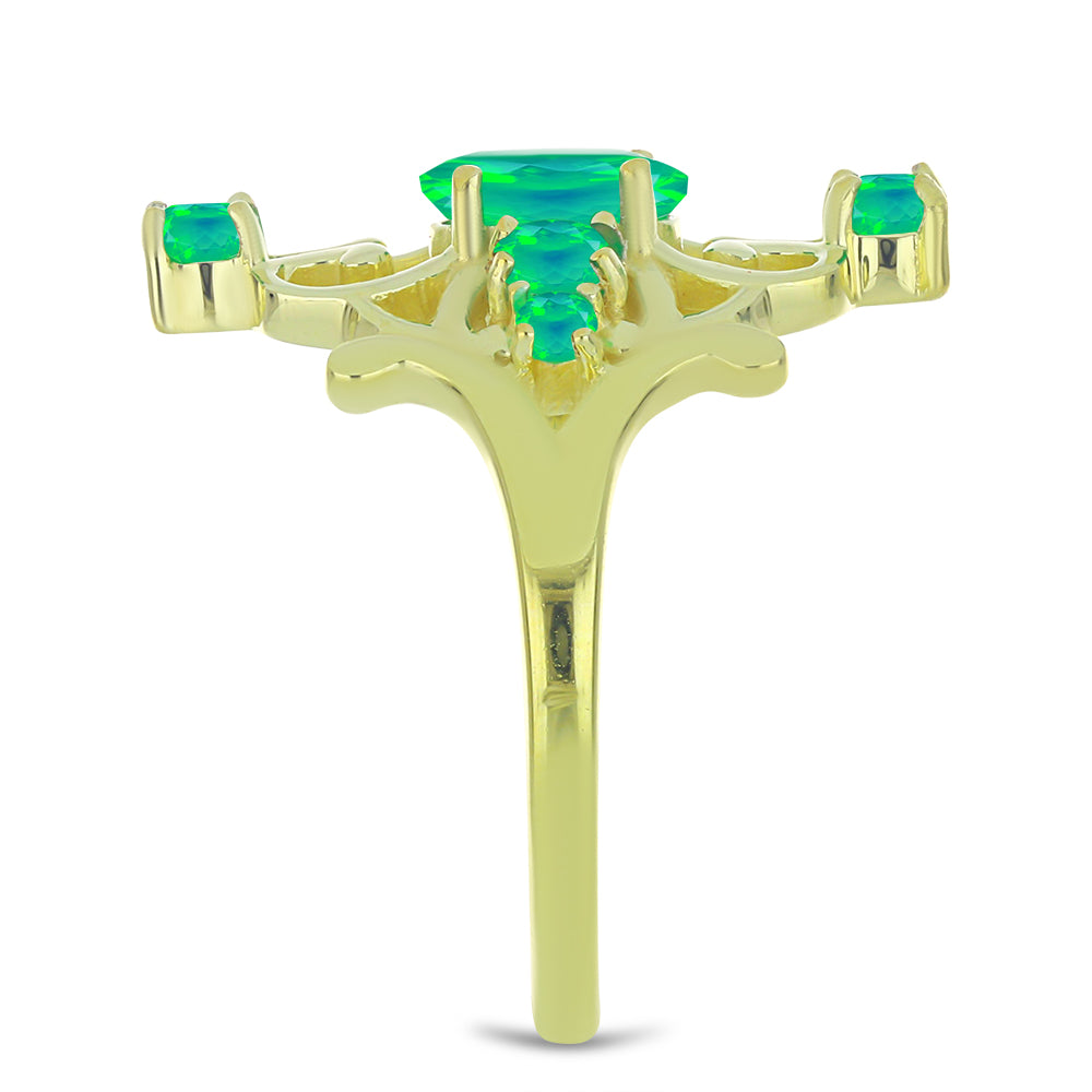 Inel din Argint 925 Placat cu Aur ( 4.68 grame ) cu Opal Verde Etiopian Lega Dembi 0.82 Carate 4 