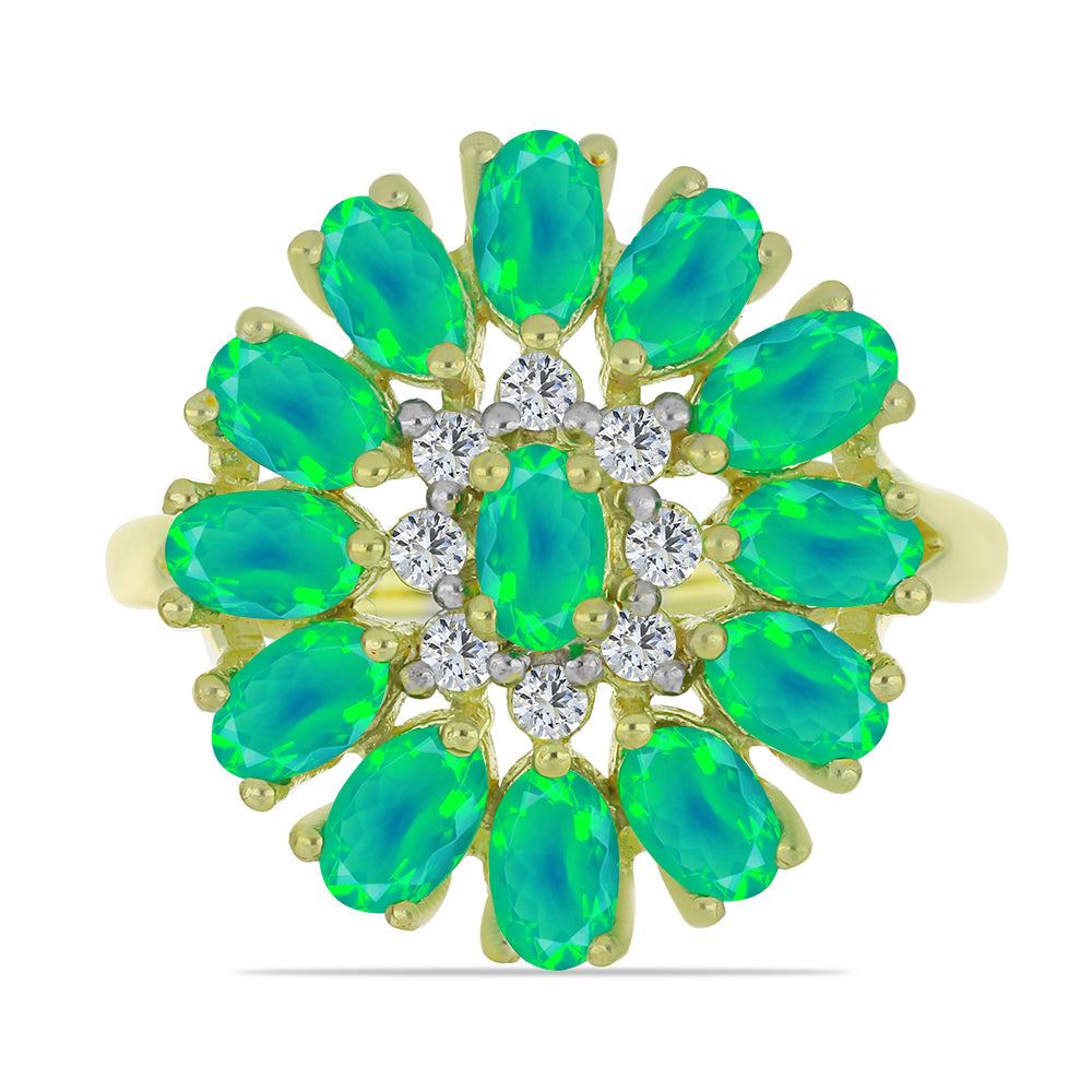 Inel din Argint 925 Placat cu Aur ( 4.32 grame ) cu Opal Verde Etiopian Lega Dembi și Topaz Alb 2.29 Carate 1 