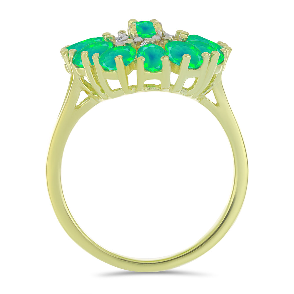Inel din Argint 925 Placat cu Aur ( 4.32 grame ) cu Opal Verde Etiopian Lega Dembi și Topaz Alb 2.29 Carate 2 