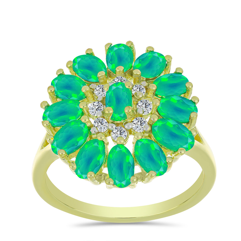 Inel din Argint 925 Placat cu Aur ( 4.32 grame ) cu Opal Verde Etiopian Lega Dembi și Topaz Alb 2.29 Carate 3 