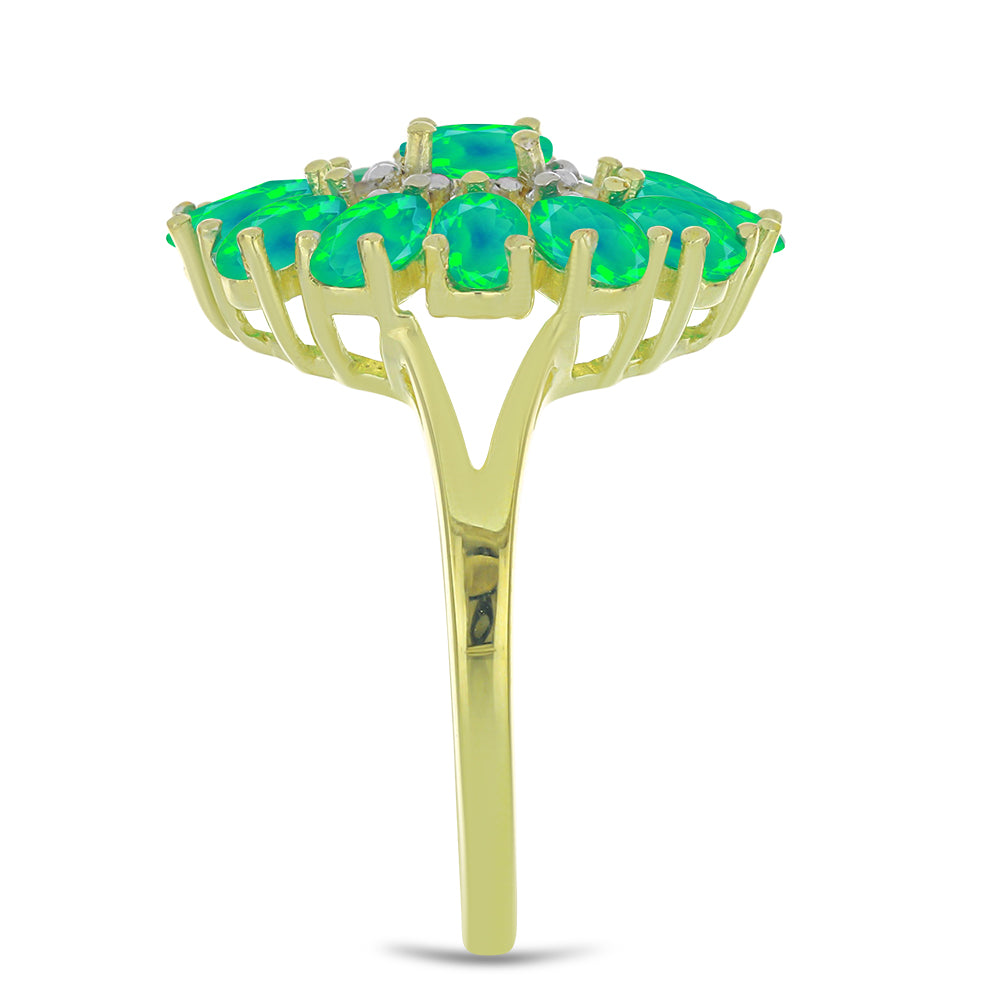 Inel din Argint 925 Placat cu Aur ( 4.32 grame ) cu Opal Verde Etiopian Lega Dembi și Topaz Alb 2.29 Carate 4 