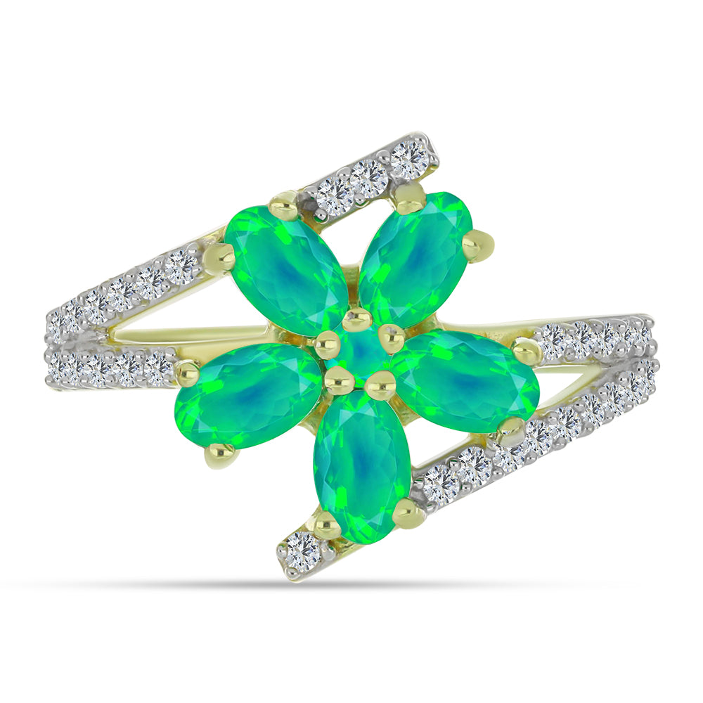 Inel din Argint 925 Placat cu Aur ( 3.12 grame ) cu Opal Verde Etiopian Lega Dembi și Topaz Alb 1.03 Carate 1 
