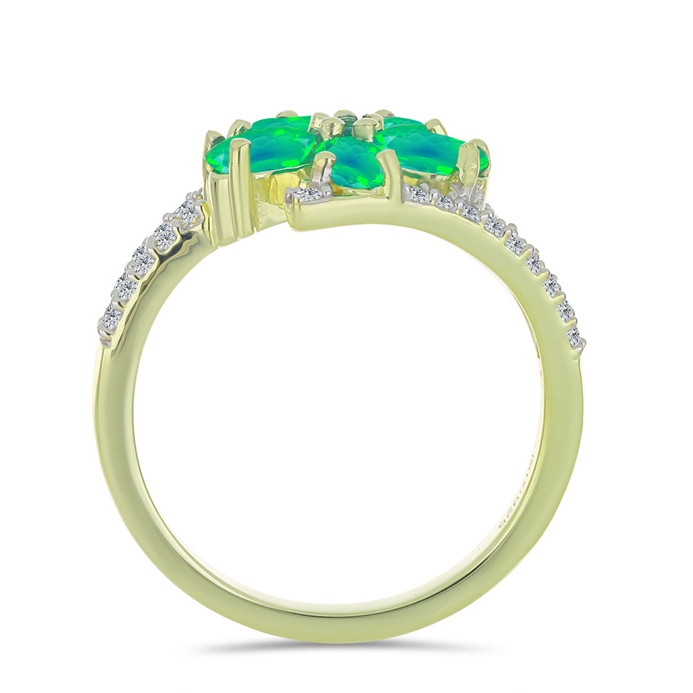Inel din Argint 925 Placat cu Aur ( 3.12 grame ) cu Opal Verde Etiopian Lega Dembi și Topaz Alb 1.03 Carate