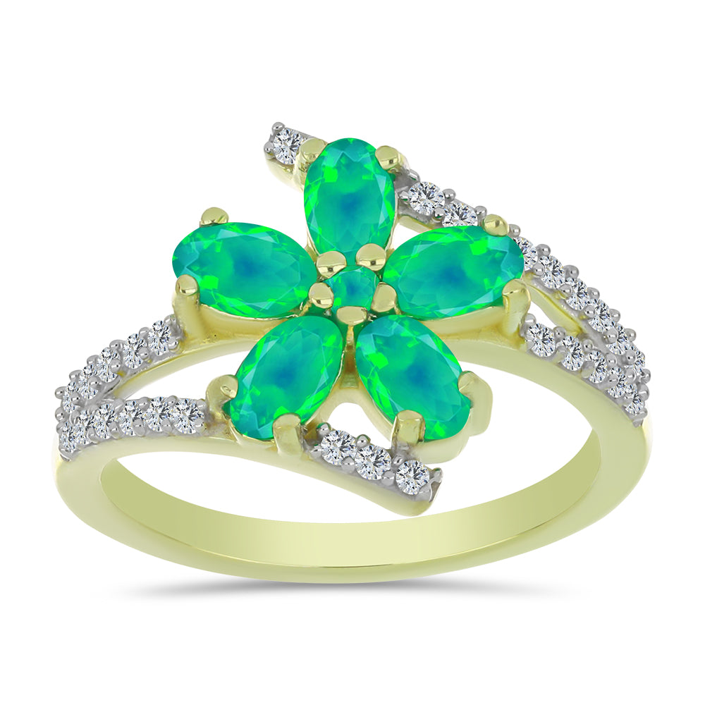 Inel din Argint 925 Placat cu Aur ( 3.12 grame ) cu Opal Verde Etiopian Lega Dembi și Topaz Alb 1.03 Carate 3 