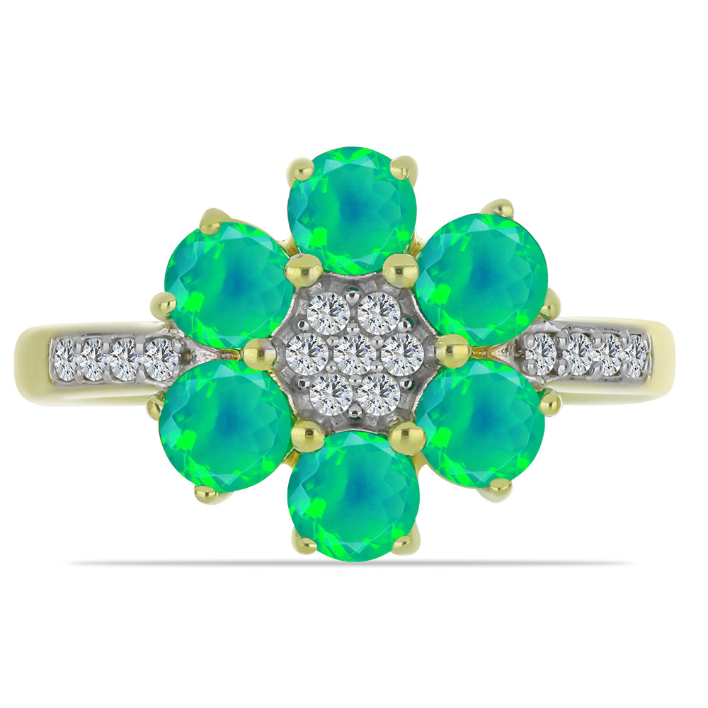 Inel din Argint 925 Placat cu Aur ( 3.3 grame ) cu Opal Verde Etiopian Lega Dembi și Topaz Alb 1.2 Carate