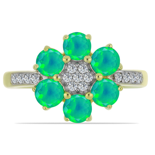 Inel din Argint 925 Placat cu Aur ( 3.3 grame ) cu Opal Verde Etiopian Lega Dembi și Topaz Alb 1.2 Carate
