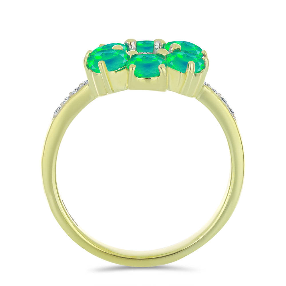 Inel din Argint 925 Placat cu Aur ( 3.3 grame ) cu Opal Verde Etiopian Lega Dembi și Topaz Alb 1.2 Carate 2 