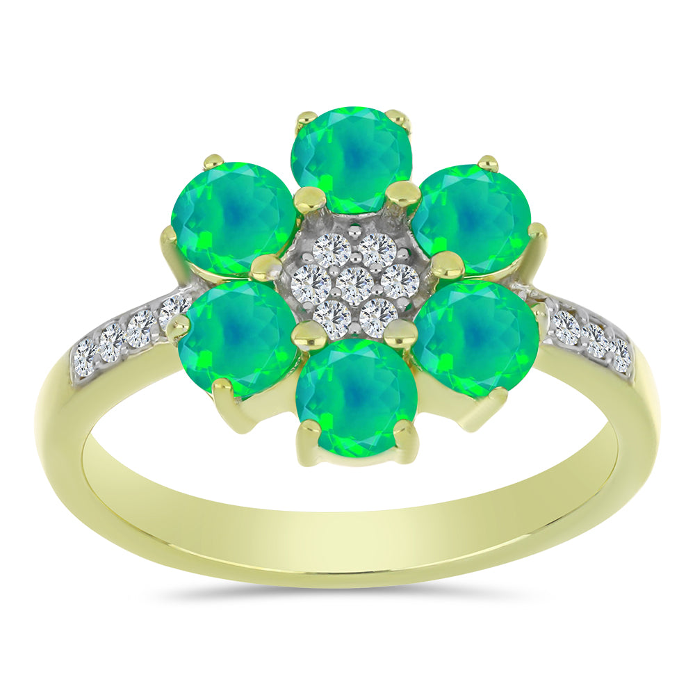 Inel din Argint 925 Placat cu Aur ( 3.3 grame ) cu Opal Verde Etiopian Lega Dembi și Topaz Alb 1.2 Carate 3 