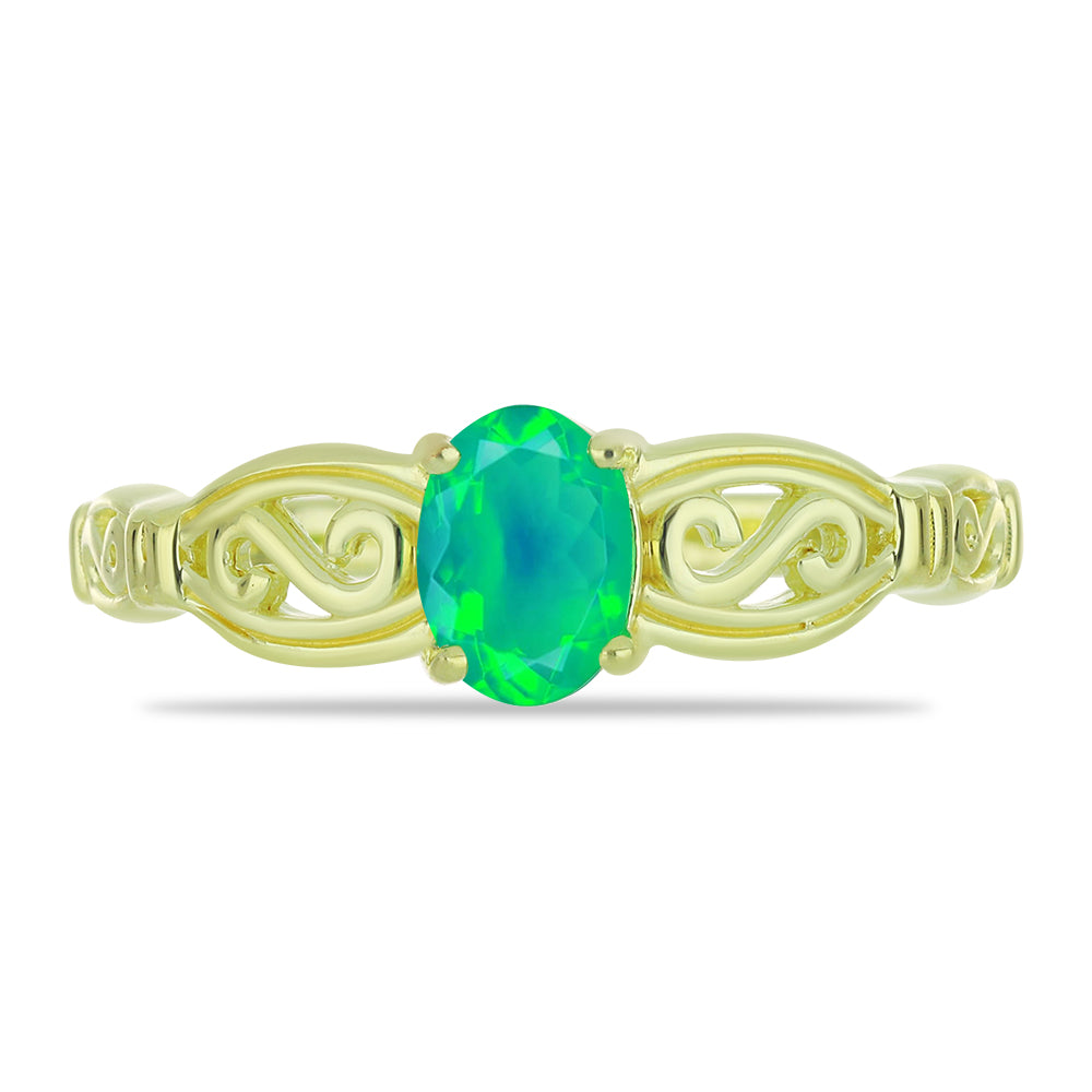 Inel din Argint 925 Placat cu Aur ( 2.64 grame ) cu Opal Verde Etiopian Lega Dembi 0.44 Carate 1 