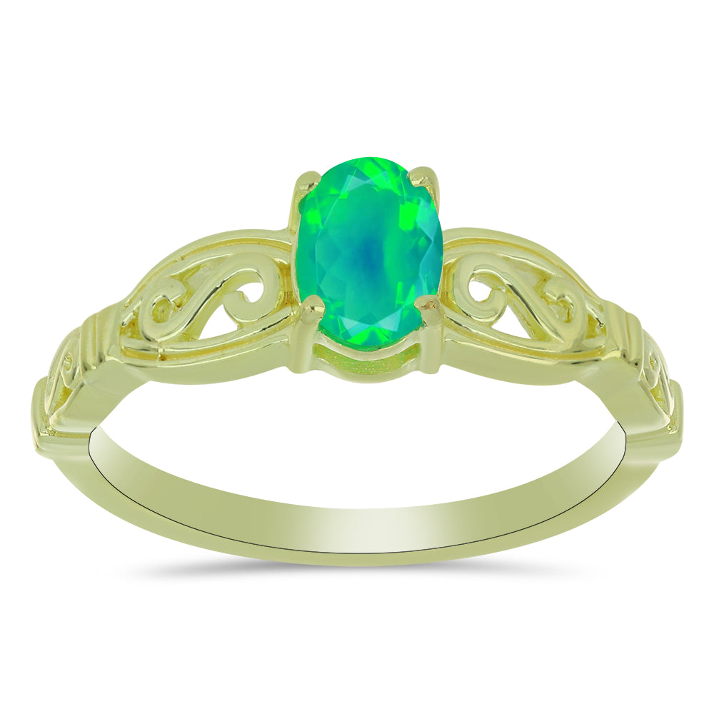 Inel din Argint 925 Placat cu Aur ( 2.64 grame ) cu Opal Verde Etiopian Lega Dembi 0.44 Carate 3 