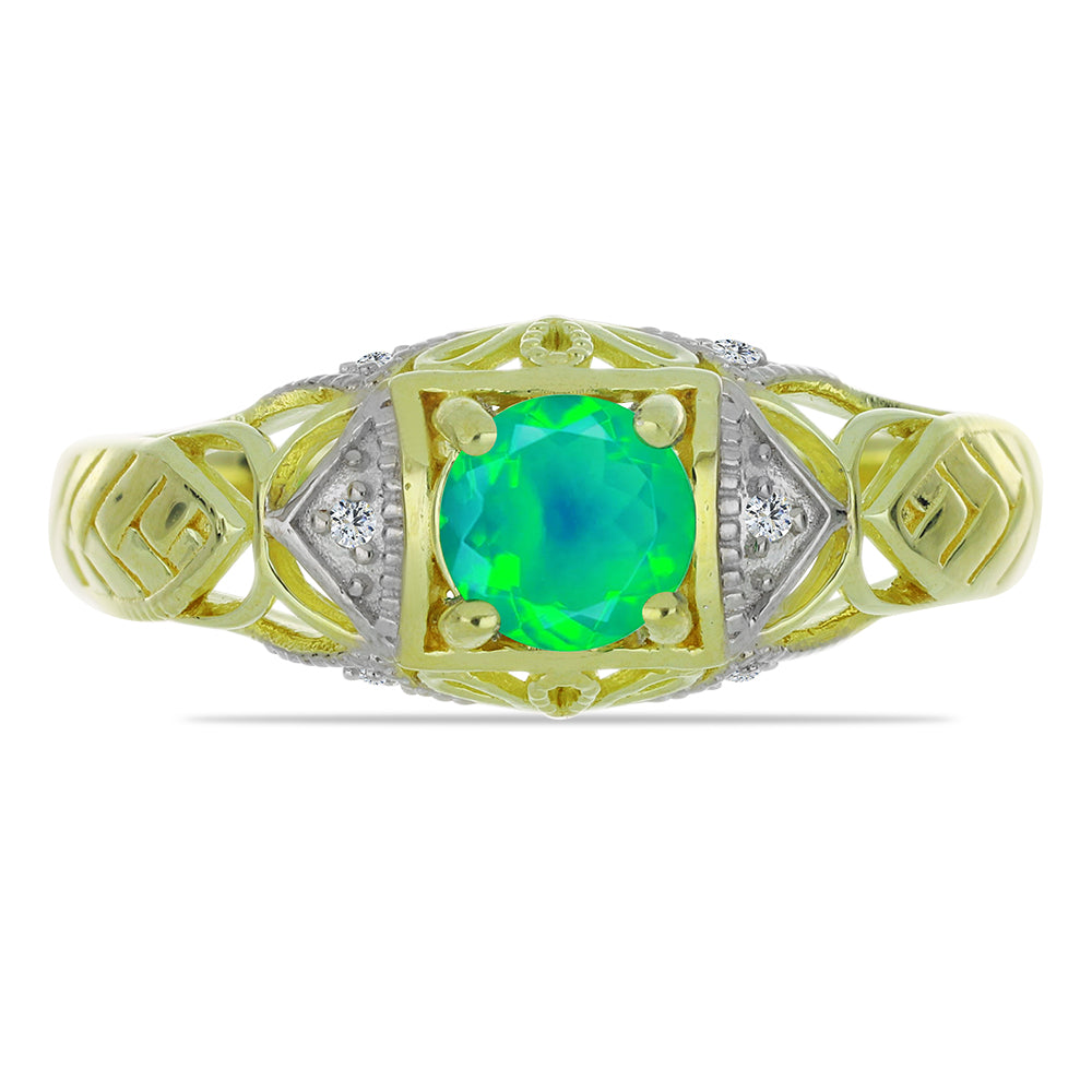 Inel din Argint 925 Placat cu Aur ( 3.63 grame ) cu Opal Verde Etiopian Lega Dembi și Topaz Alb 0.57 Carate 1 