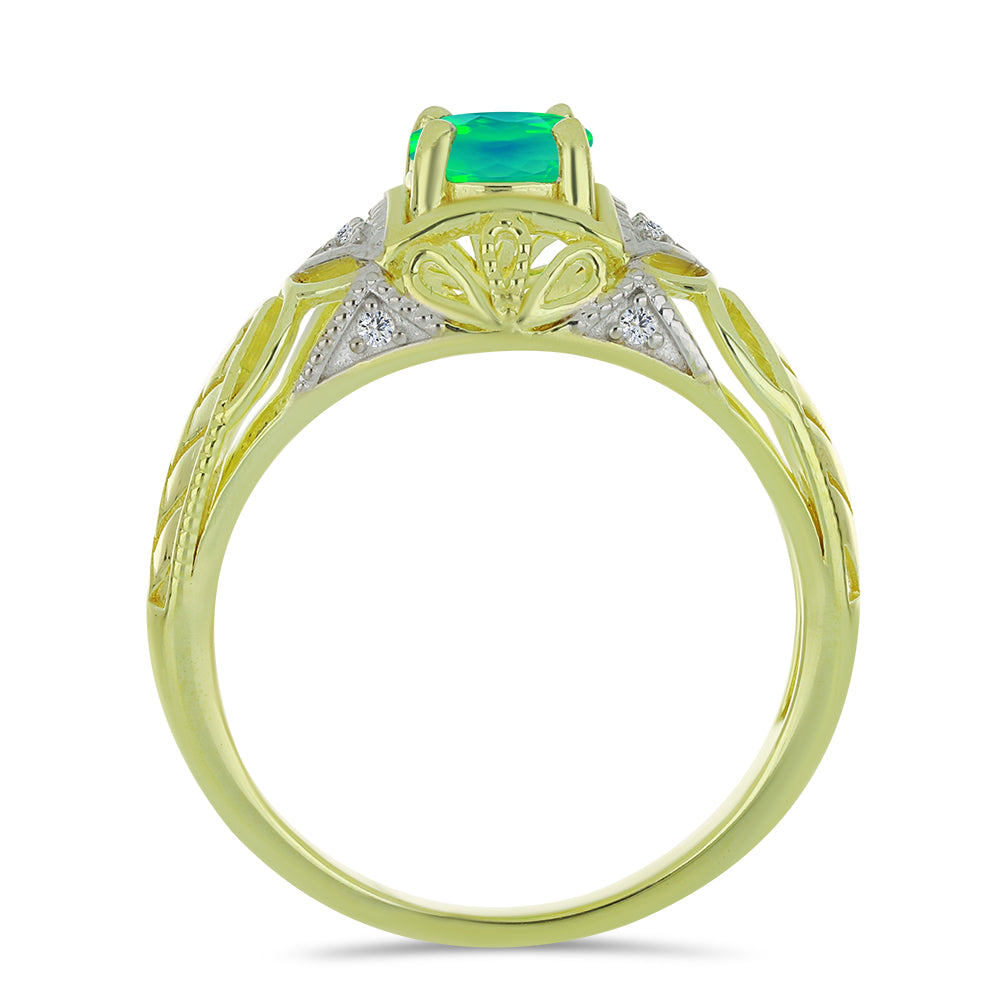 Inel din Argint 925 Placat cu Aur ( 3.63 grame ) cu Opal Verde Etiopian Lega Dembi și Topaz Alb 0.57 Carate 2 