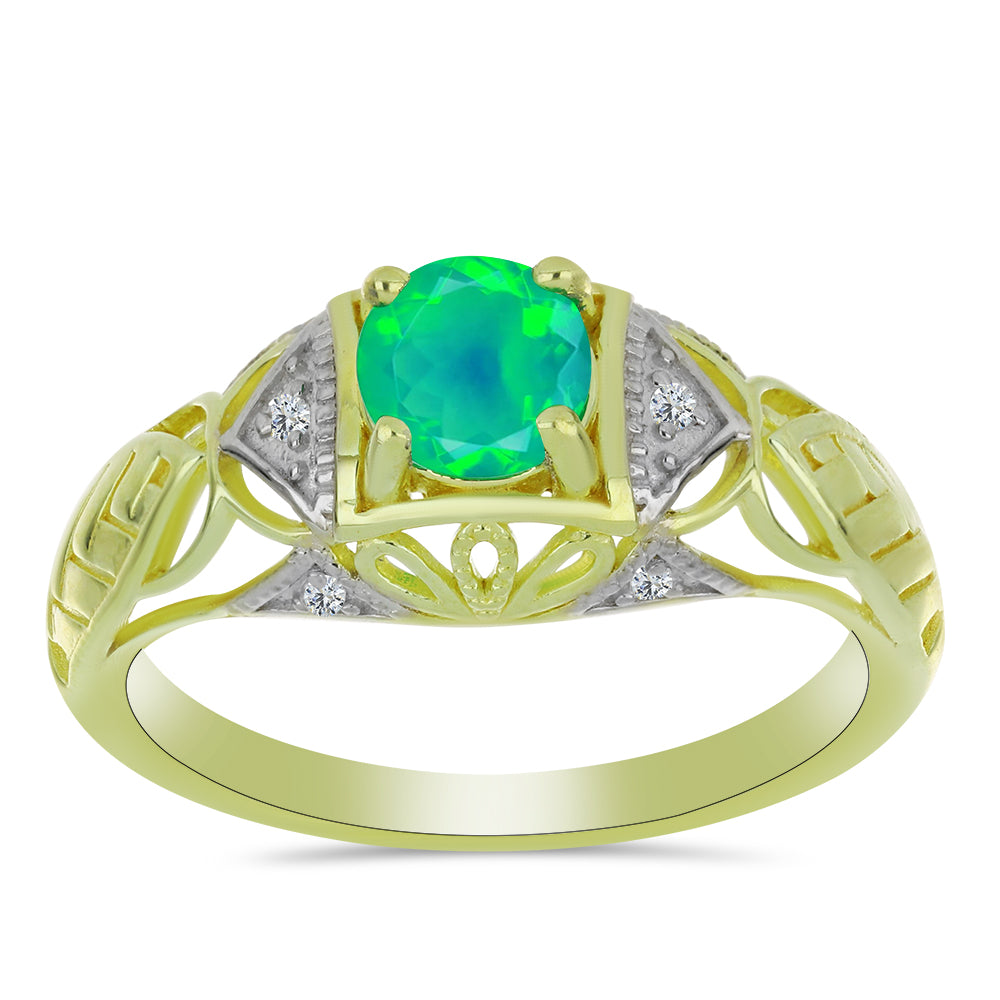 Inel din Argint 925 Placat cu Aur ( 3.63 grame ) cu Opal Verde Etiopian Lega Dembi și Topaz Alb 0.57 Carate