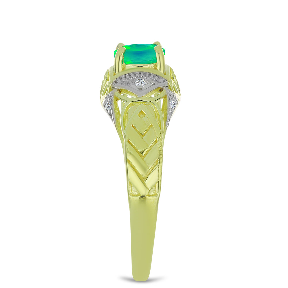 Inel din Argint 925 Placat cu Aur ( 3.63 grame ) cu Opal Verde Etiopian Lega Dembi și Topaz Alb 0.57 Carate 4 
