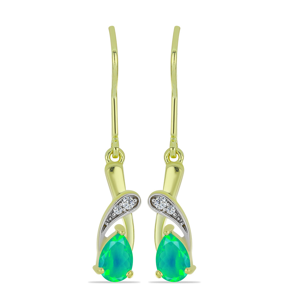 Cercei din Argint 925 Placat cu Aur ( 2.19 grame ) cu Opal Verde Etiopian Lega Dembi și Topaz Alb 0.49 Carate 1 