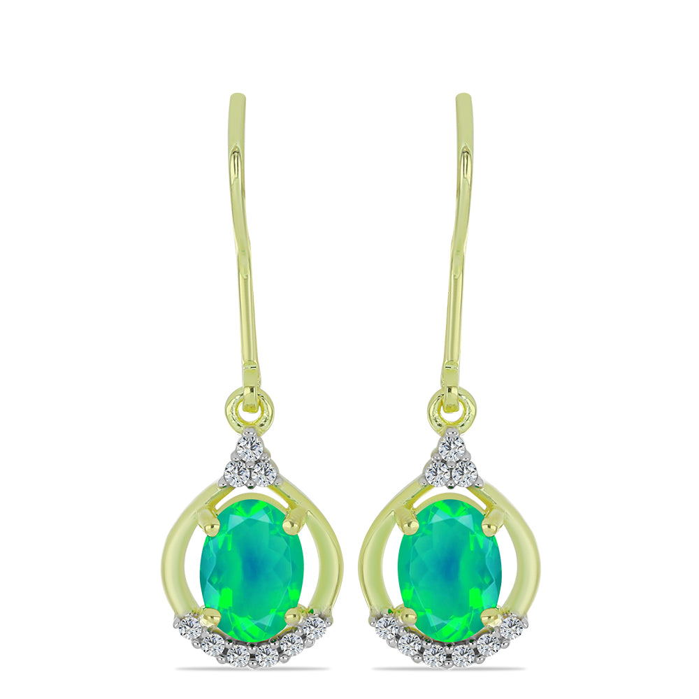 Cercei din Argint 925 Placat cu Aur ( 2.22 grame ) cu Opal Verde Etiopian Lega Dembi și Topaz Alb 0.97 Carate