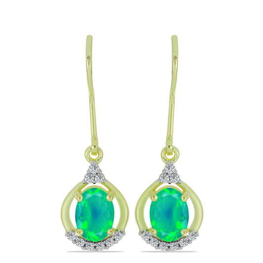 Cercei din Argint 925 Placat cu Aur ( 2.22 grame ) cu Opal Verde Etiopian Lega Dembi și Topaz Alb 0.97 Carate
