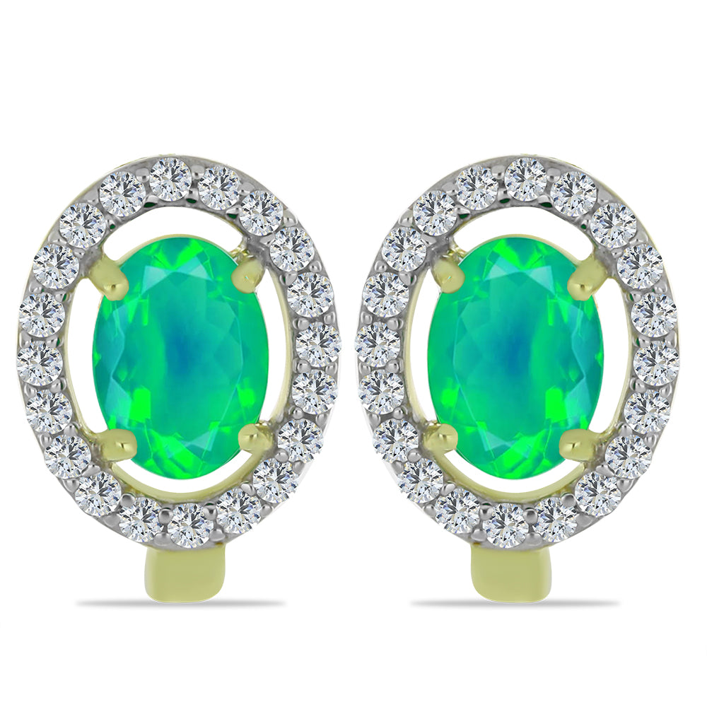 Cercei din Argint 925 Placat cu Aur ( 2.6 grame ) cu Opal Verde Etiopian Lega Dembi și Topaz Alb 1.36 Carate 1 