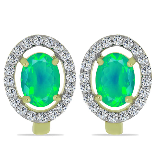 Cercei din Argint 925 Placat cu Aur ( 2.6 grame ) cu Opal Verde Etiopian Lega Dembi și Topaz Alb 1.36 Carate