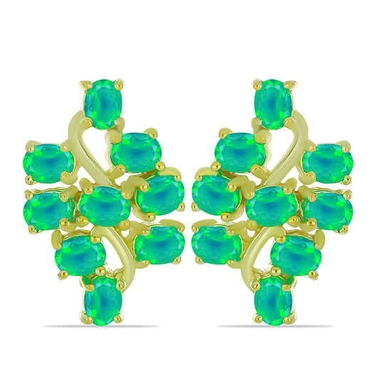 Cercei din Argint 925 Placat cu Aur ( 4.63 grame ) cu Opal Verde Etiopian Lega Dembi 1.64 Carate