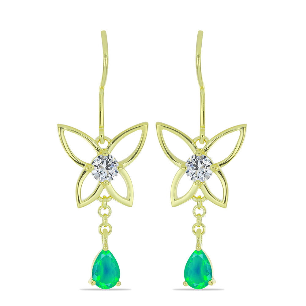 Cercei din Argint 925 Placat cu Aur ( 2.79 grame ) cu Opal Verde Etiopian Lega Dembi și Topaz Alb 1.05 Carate 1 