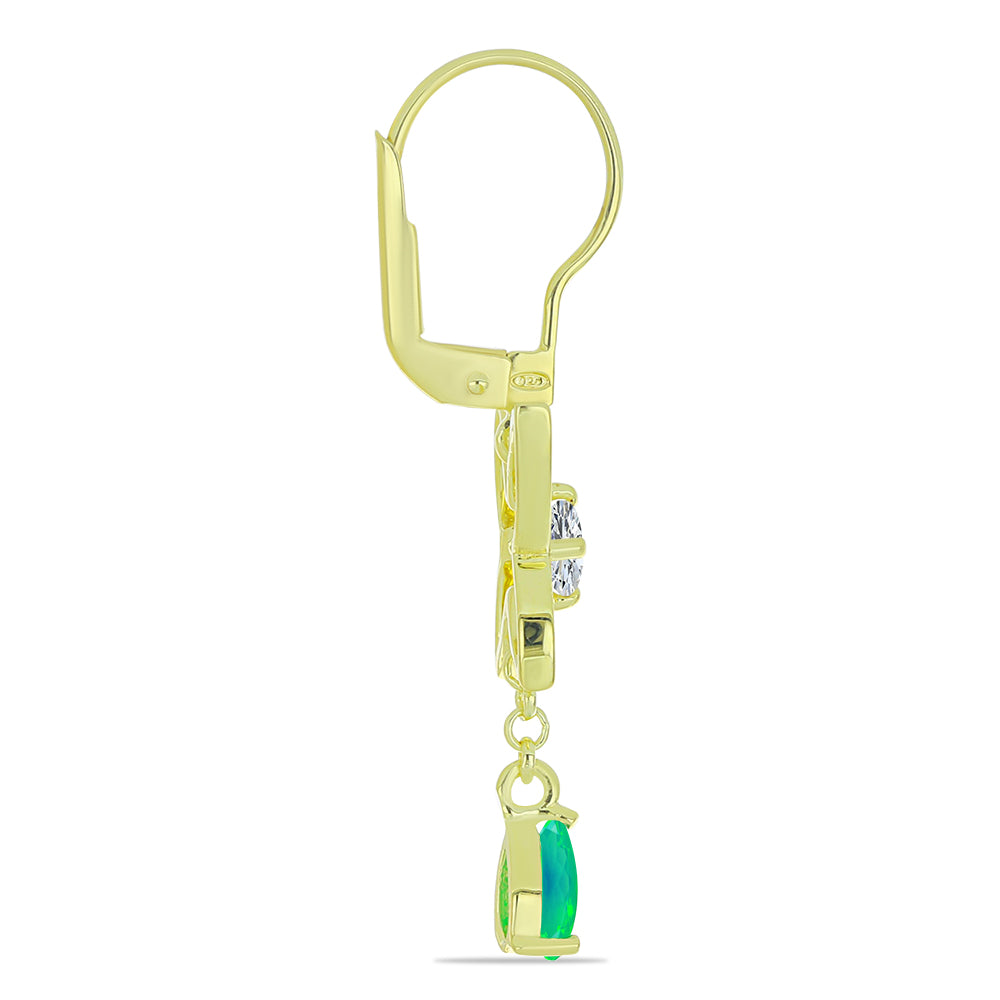 Cercei din Argint 925 Placat cu Aur ( 2.79 grame ) cu Opal Verde Etiopian Lega Dembi și Topaz Alb 1.05 Carate