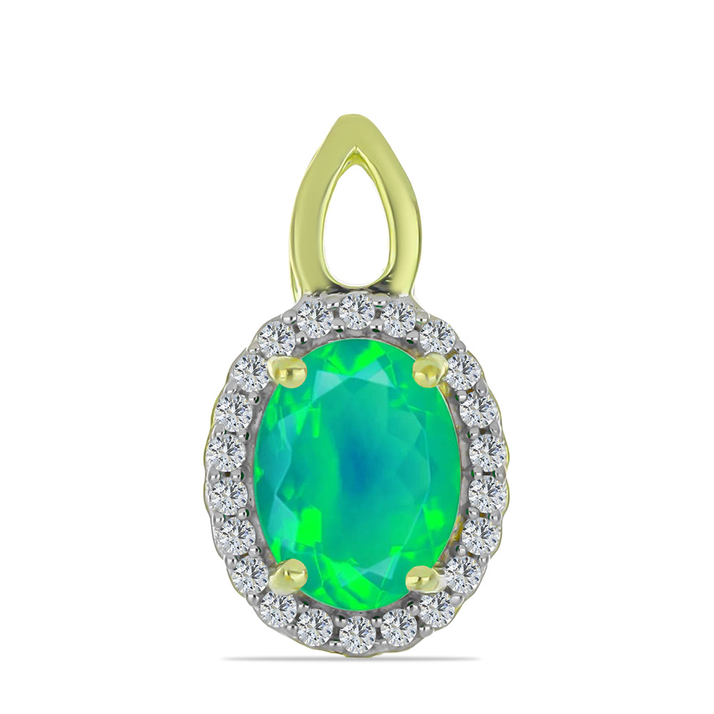 Pandantiv din Argint 925 Placat cu Aur ( 1.11 grame ) cu Opal Verde Etiopian Lega Dembi și Topaz Alb 0.85 Carate 1 