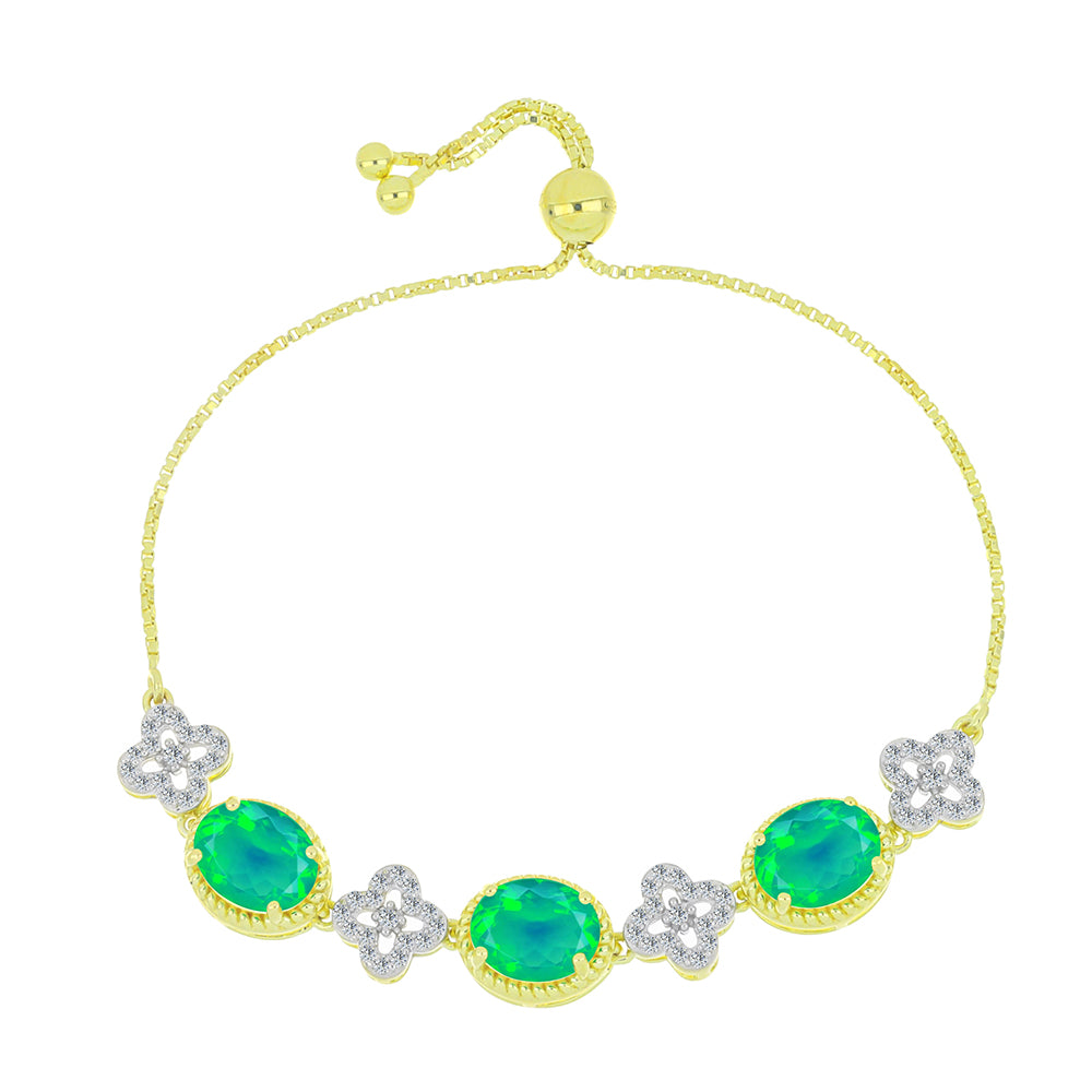 Brățară din Argint 925 Placat cu Aur ( 6.69 grame ) cu Opal Verde Etiopian Lega Dembi și Topaz Alb 3.63 Carate
