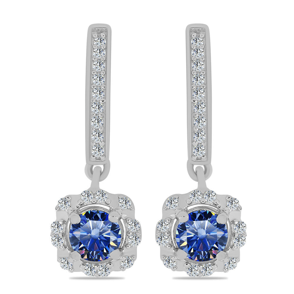 Cercei din Argint 925 ( 3.28 grame ) cu Moissanite Albastru Regal cultivat în laborator și Topaz Alb 1.24 Carate