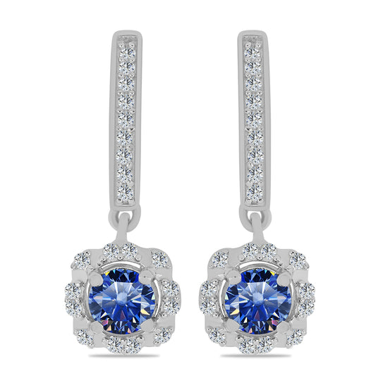 Cercei din Argint 925 ( 3.28 grame ) cu Moissanite Albastru Regal cultivat în laborator și Topaz Alb 1.24 Carate