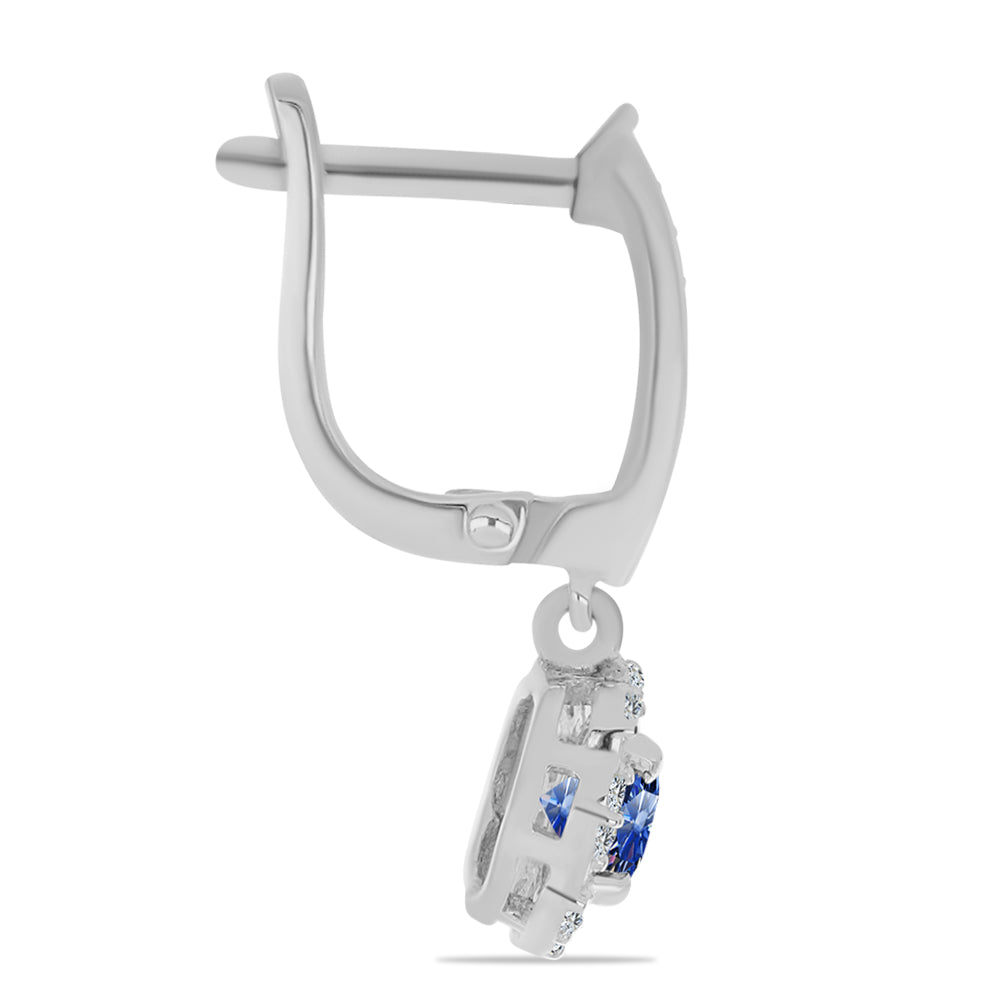Cercei din Argint 925 ( 3.28 grame ) cu Moissanite Albastru Regal cultivat în laborator și Topaz Alb 1.24 Carate 2 