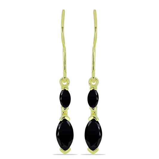 Cercei din Argint 925 Placat cu Aur ( 1.98 grame ) cu Spinel Negru 1.65 Carate