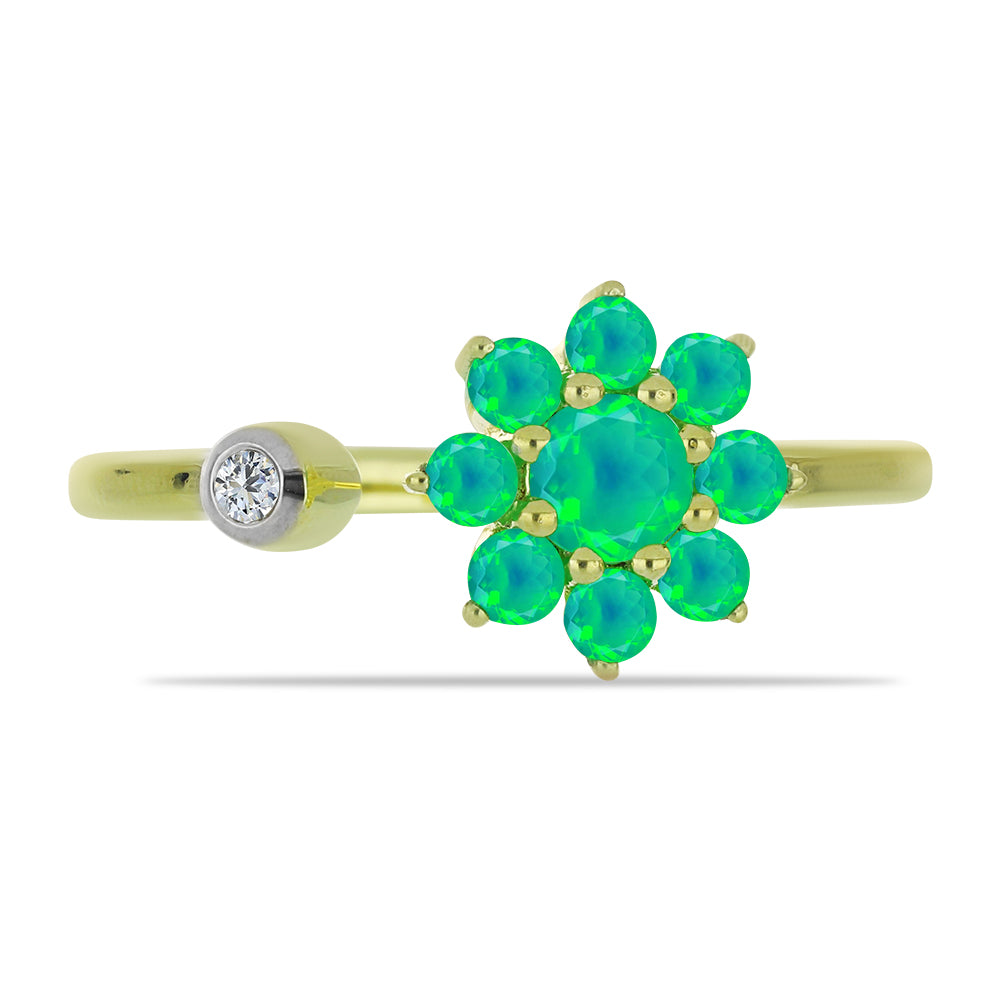 Inel din Argint 925 Placat cu Aur ( 2.06 grame ) cu Opal Verde Etiopian Lega Dembi și Topaz Alb 0.41 Carate 1 