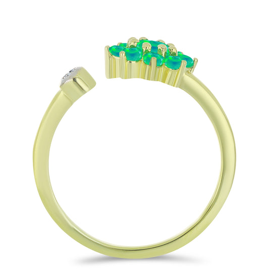 Inel din Argint 925 Placat cu Aur ( 2.06 grame ) cu Opal Verde Etiopian Lega Dembi și Topaz Alb 0.41 Carate