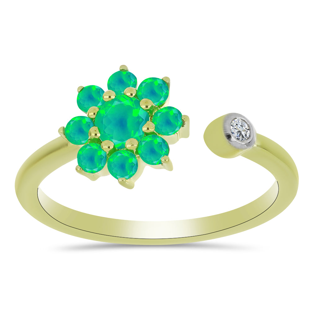 Inel din Argint 925 Placat cu Aur ( 2.06 grame ) cu Opal Verde Etiopian Lega Dembi și Topaz Alb 0.41 Carate