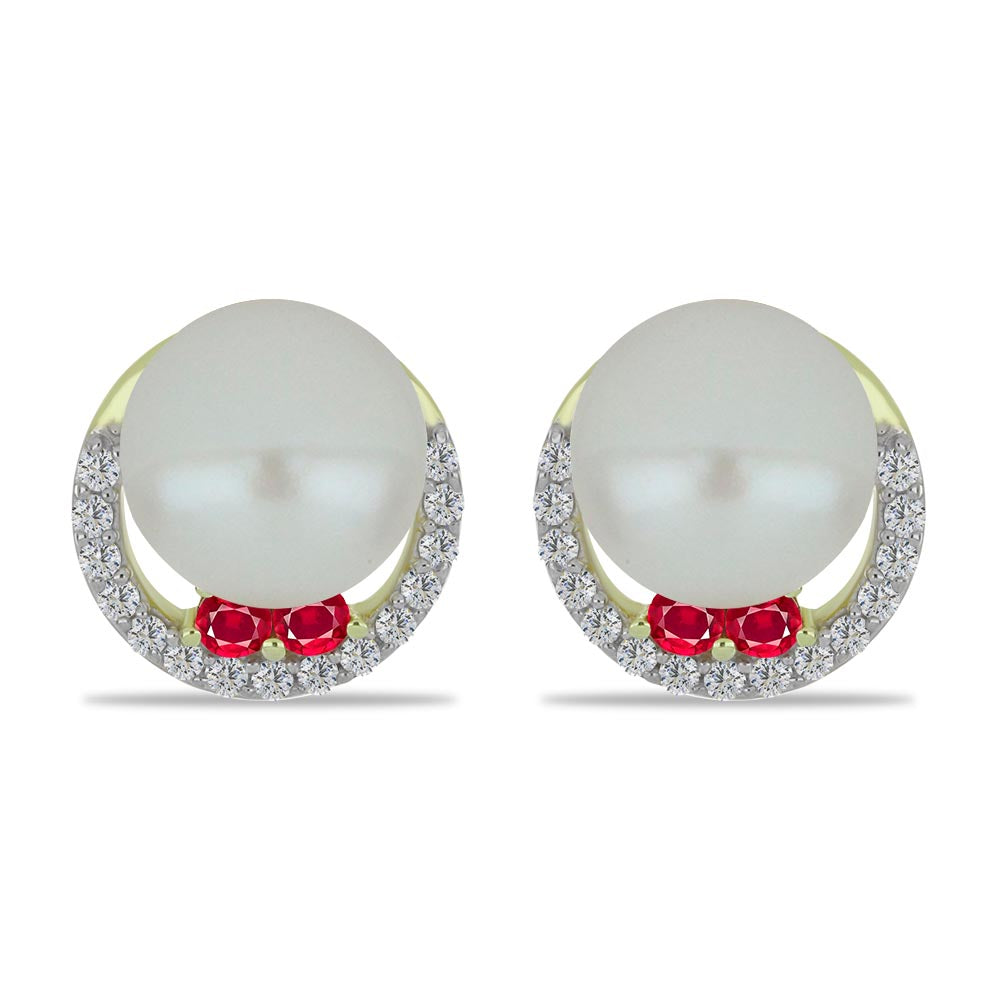 Cercei din Argint 925 Placat cu Aur ( 1.92 grame ) cu Perlă de Apă Dulce Albă și Rubin Malagasy 6.04 Carate 1 