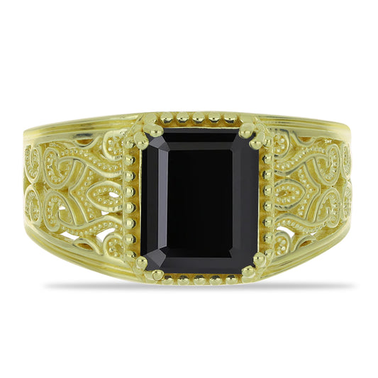Inel din Argint 925 Placat cu Aur ( 4.91 grame ) cu Spinel Negru 3.95 Carate