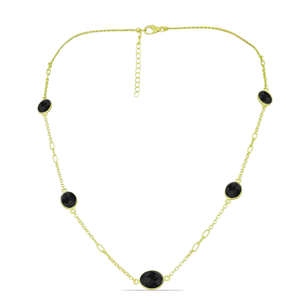 Colier din Argint 925 Placat cu Aur ( 4.8 grame ) cu Spinel Negru 13.47 Carate