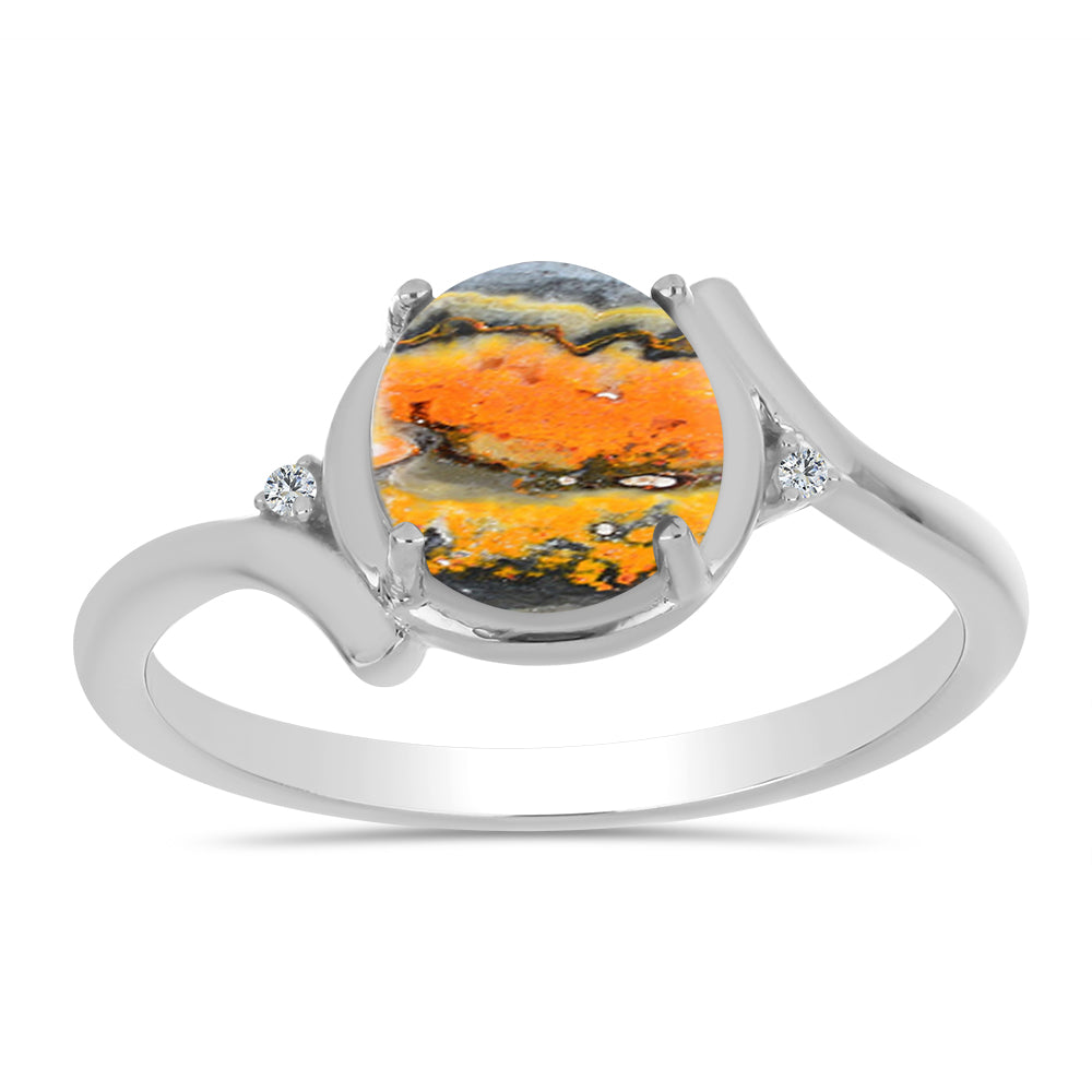 Inel din Argint 925 ( 2.31 grame ) cu Jasp Bumble Bee și Topaz Alb 1.85 Carate 3 