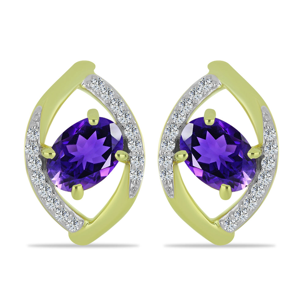Cercei din Argint 925 Placat cu Aur ( 3.87 grame ) cu Ametist Marocan și Topaz Alb 1.61 Carate