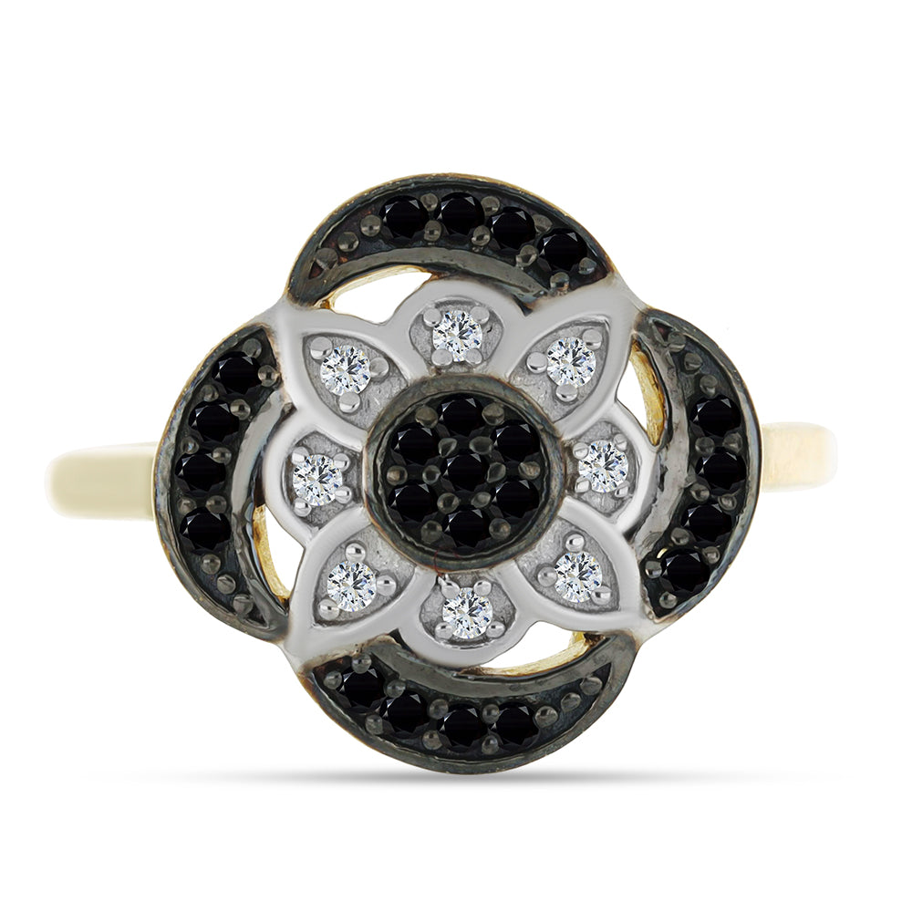 Inel din Argint 925 Placat cu Aur ( 3.21 grame ) cu Spinel Negru și Topaz Alb 0.33 Carate 1 